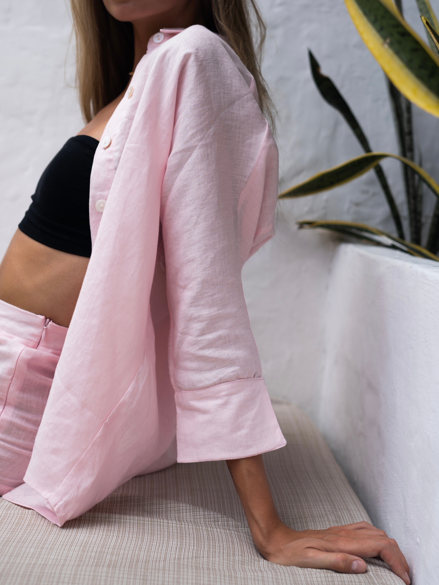 Blooming Linen Shirt in Baby Pink