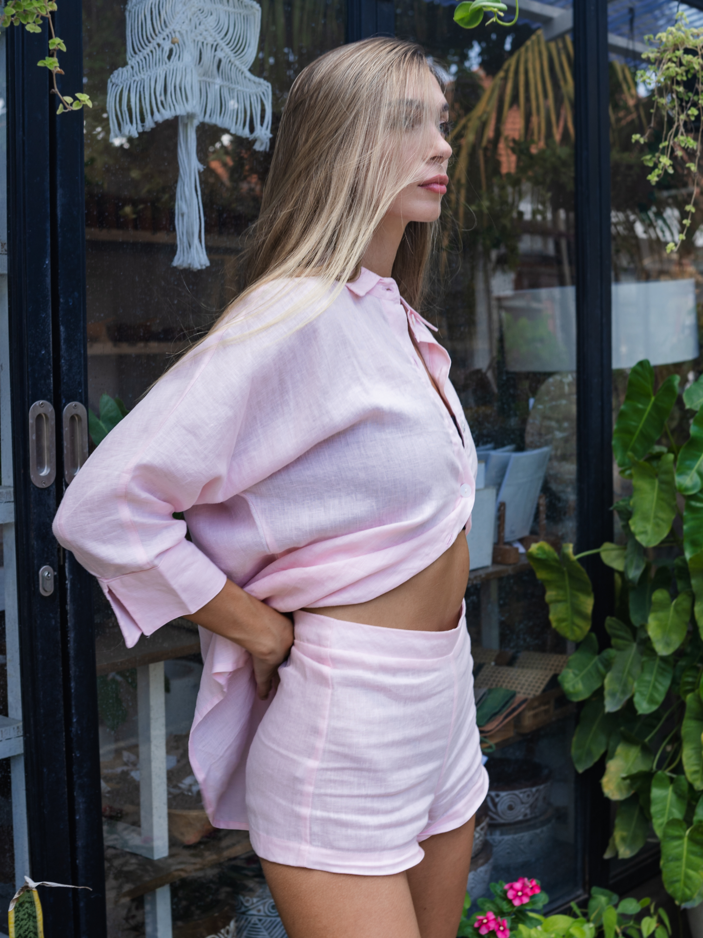 Blooming Linen Shirt in Baby Pink