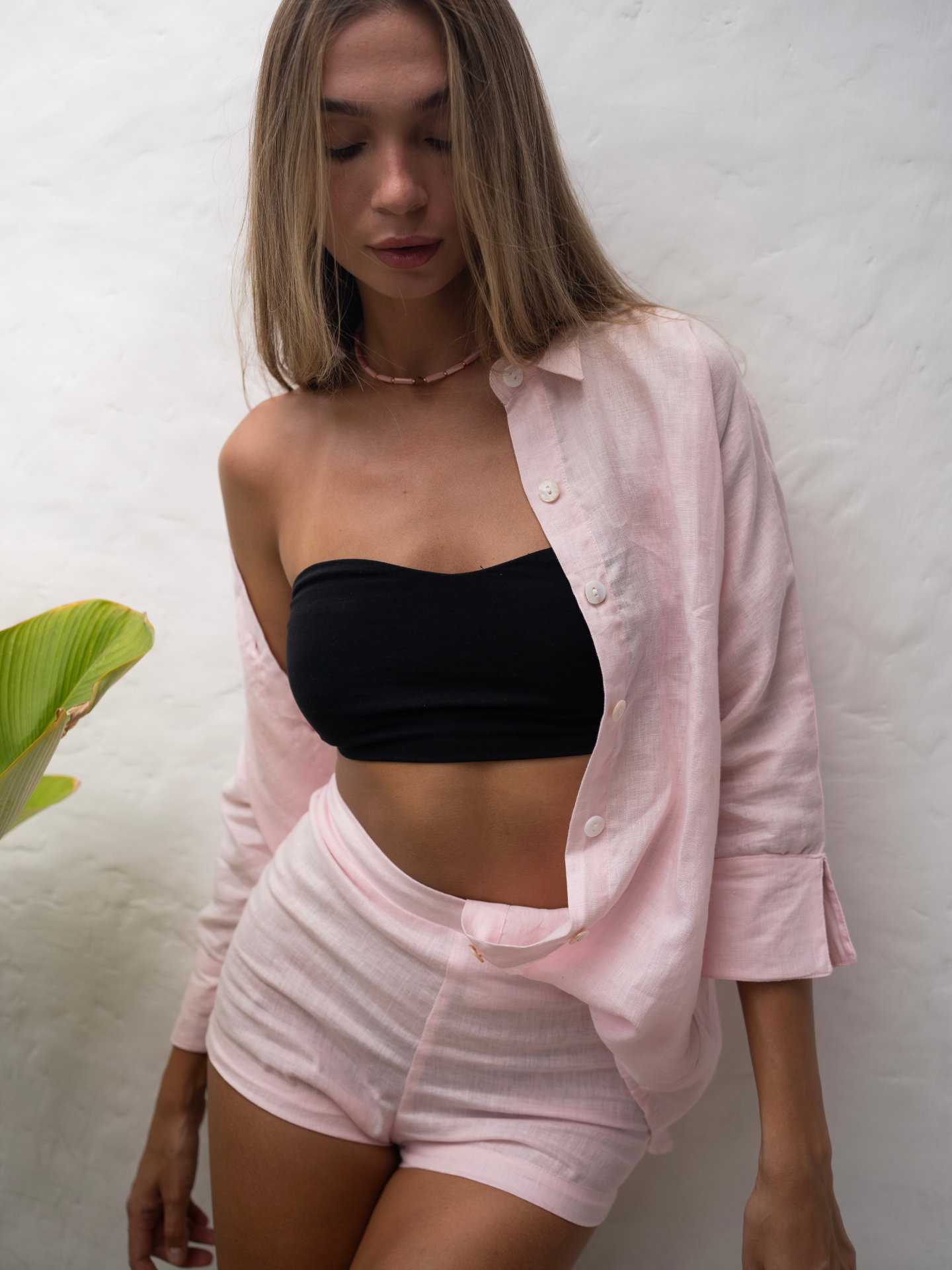 Blooming Linen Shirt in Baby Pink