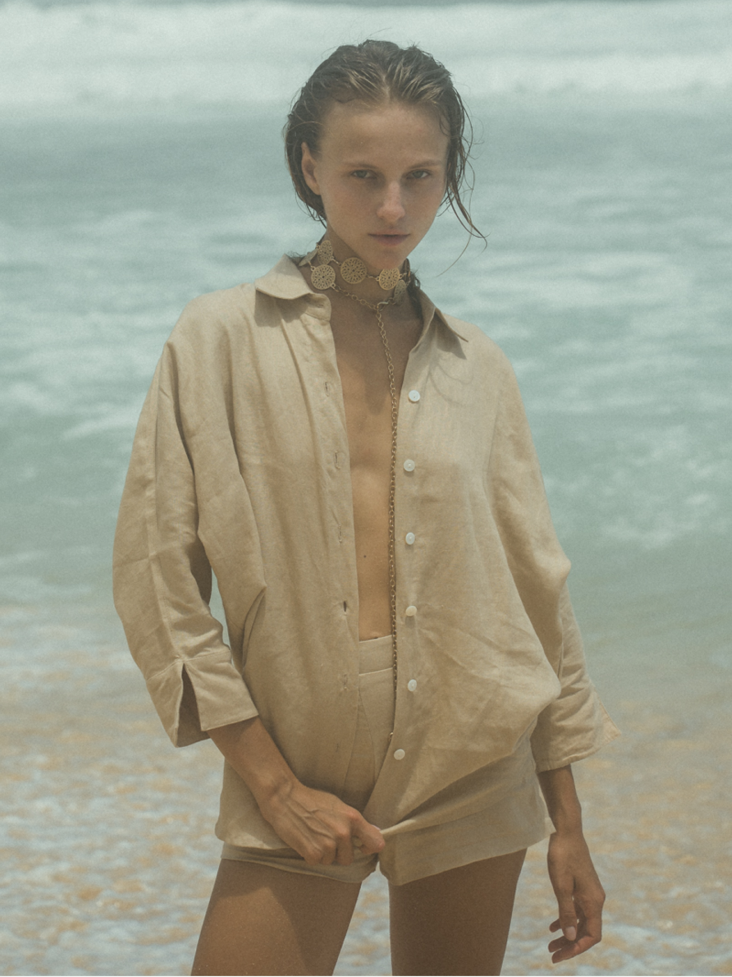 Blooming Linen Shirt in Beige