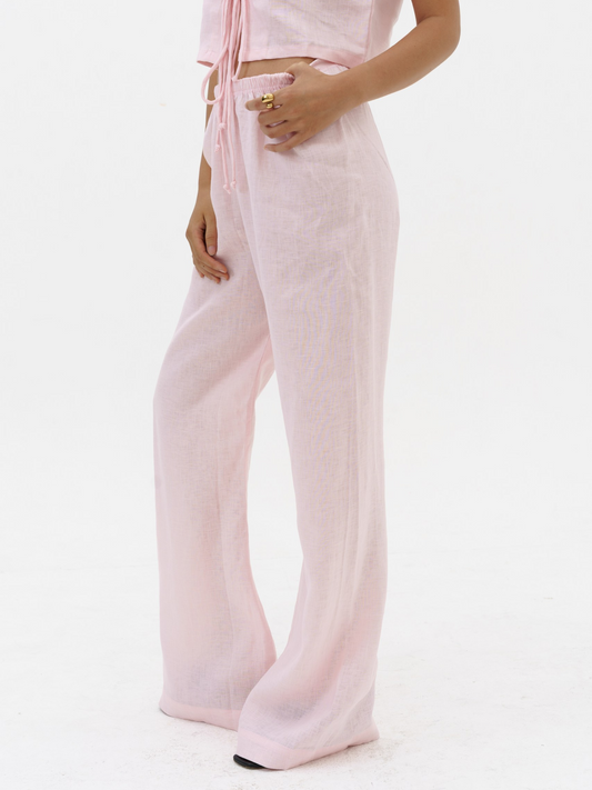 Linen Relaxed Pants in Baby Pink