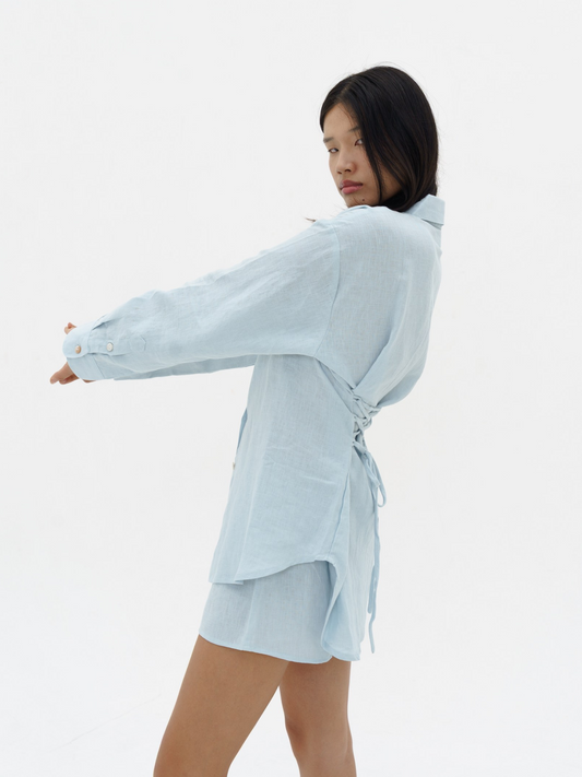 Softband Linen Shorts in Iced Blue