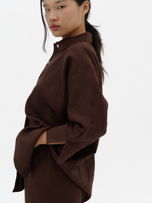 Blooming Linen Shirt in Dark Chocolate