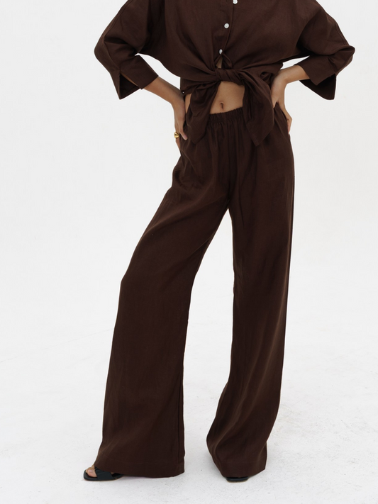 Linen Relaxed Pants in Dark Chocolate