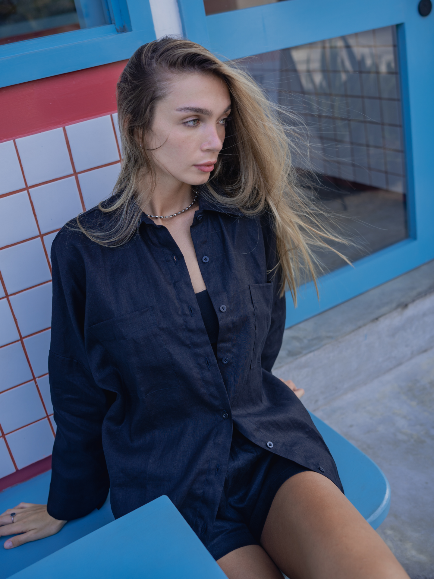Base Linen Shirt in Black Sand