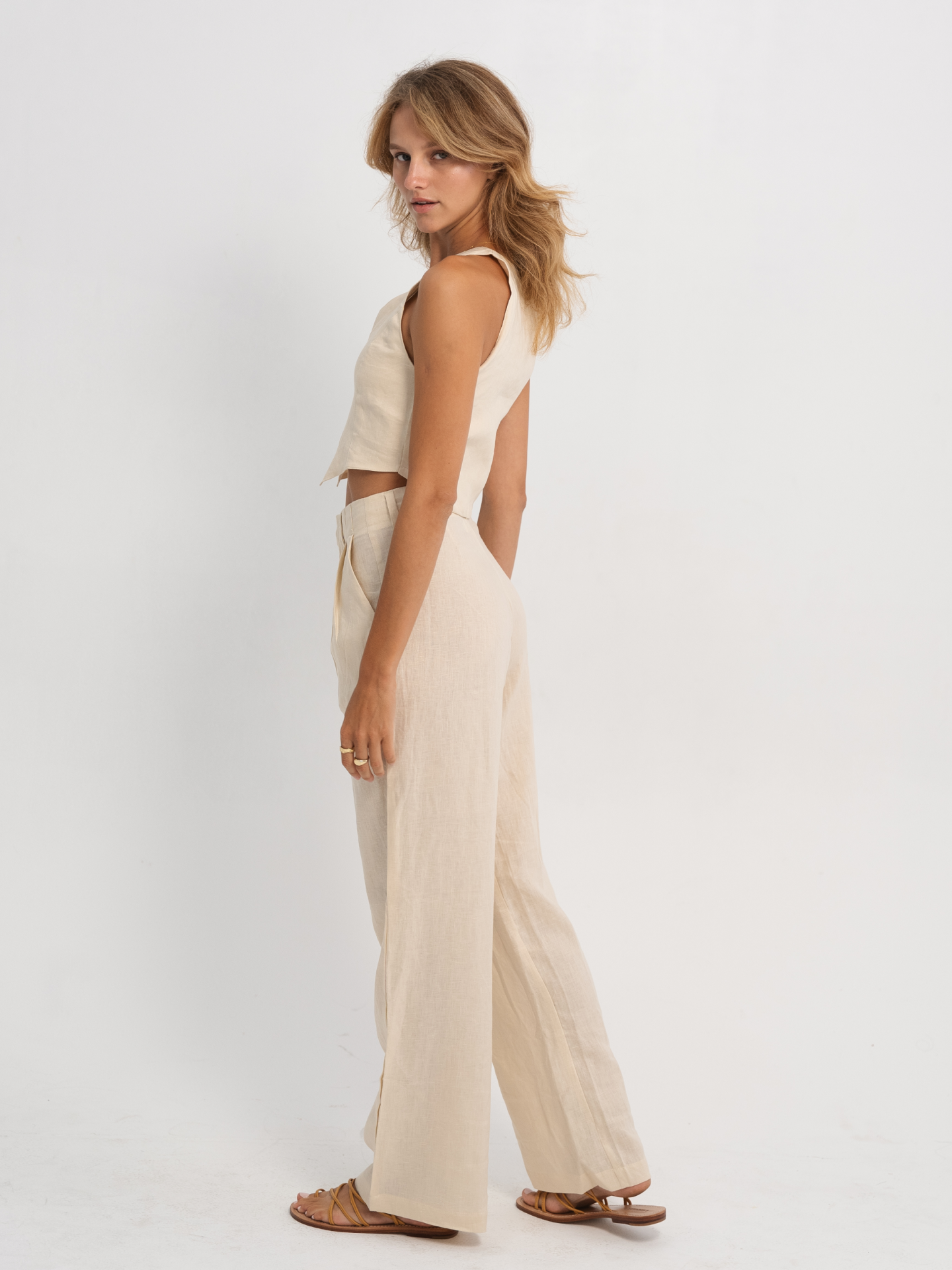 Linen Zipper Pants in Cream