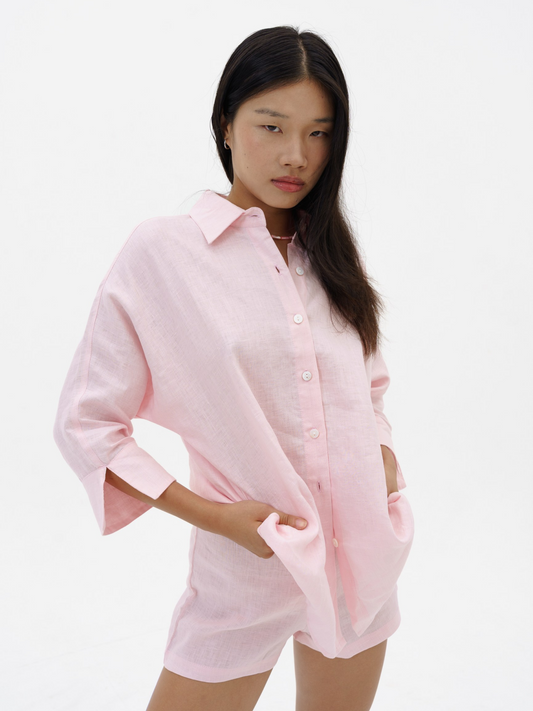 Blooming Linen Shirt in Baby Pink