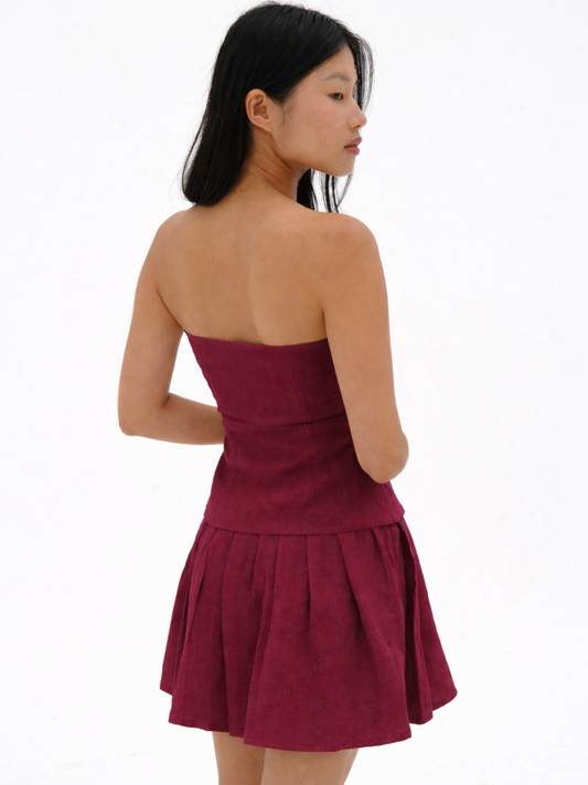 Pleated Linen Skirt in Berry