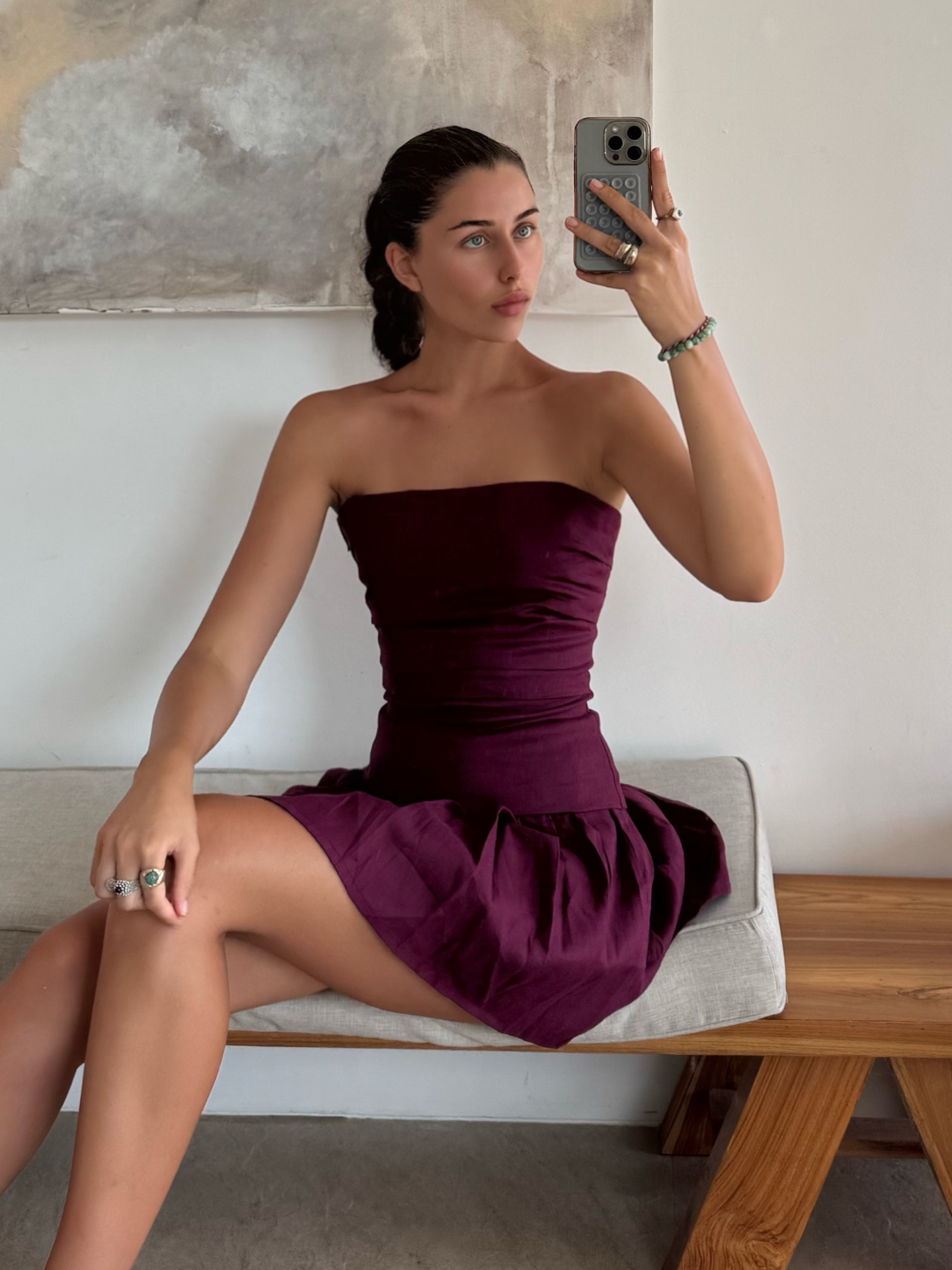 Strapless Linen Top in Berry