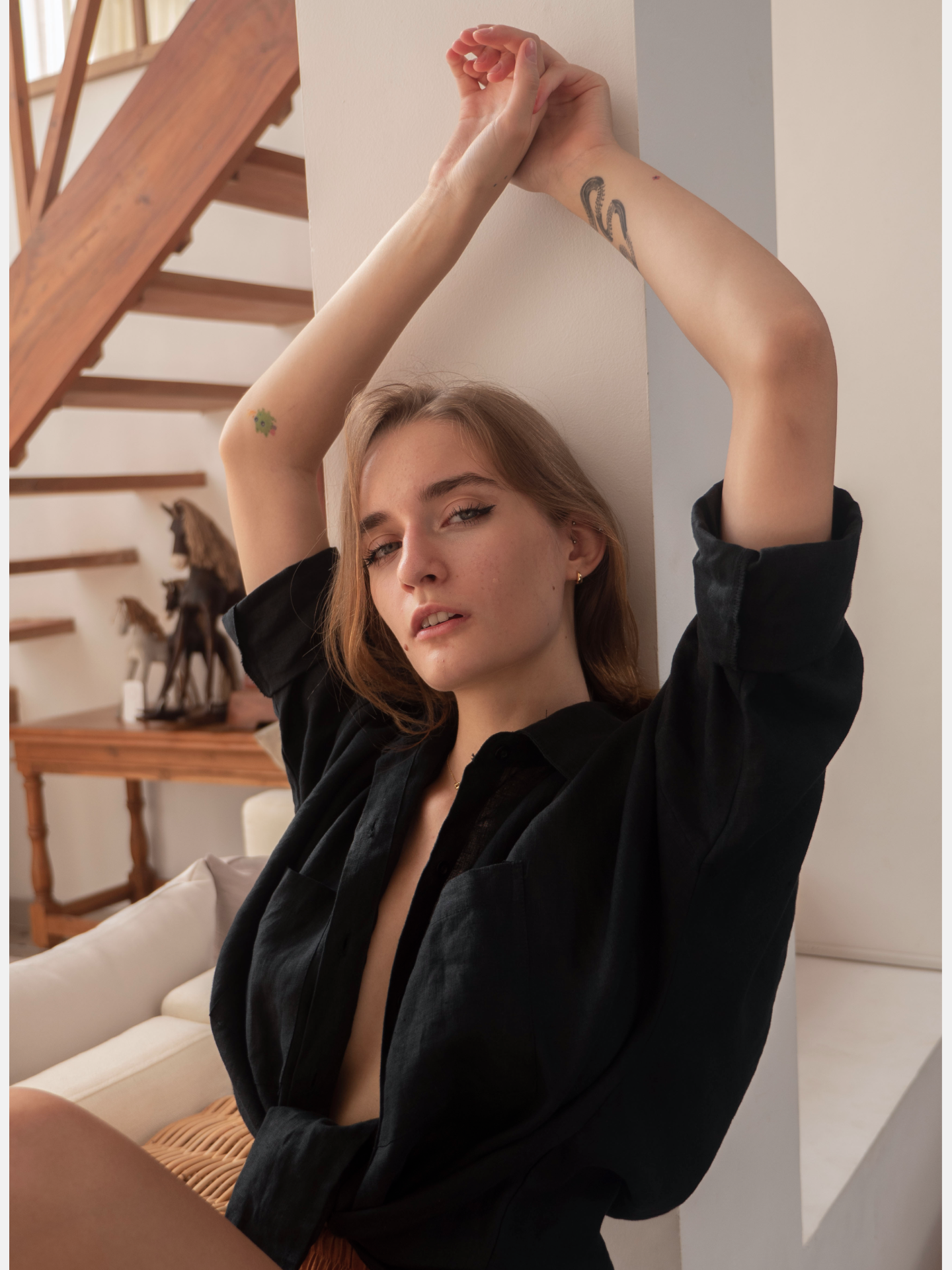 Base Linen Shirt in Black Sand