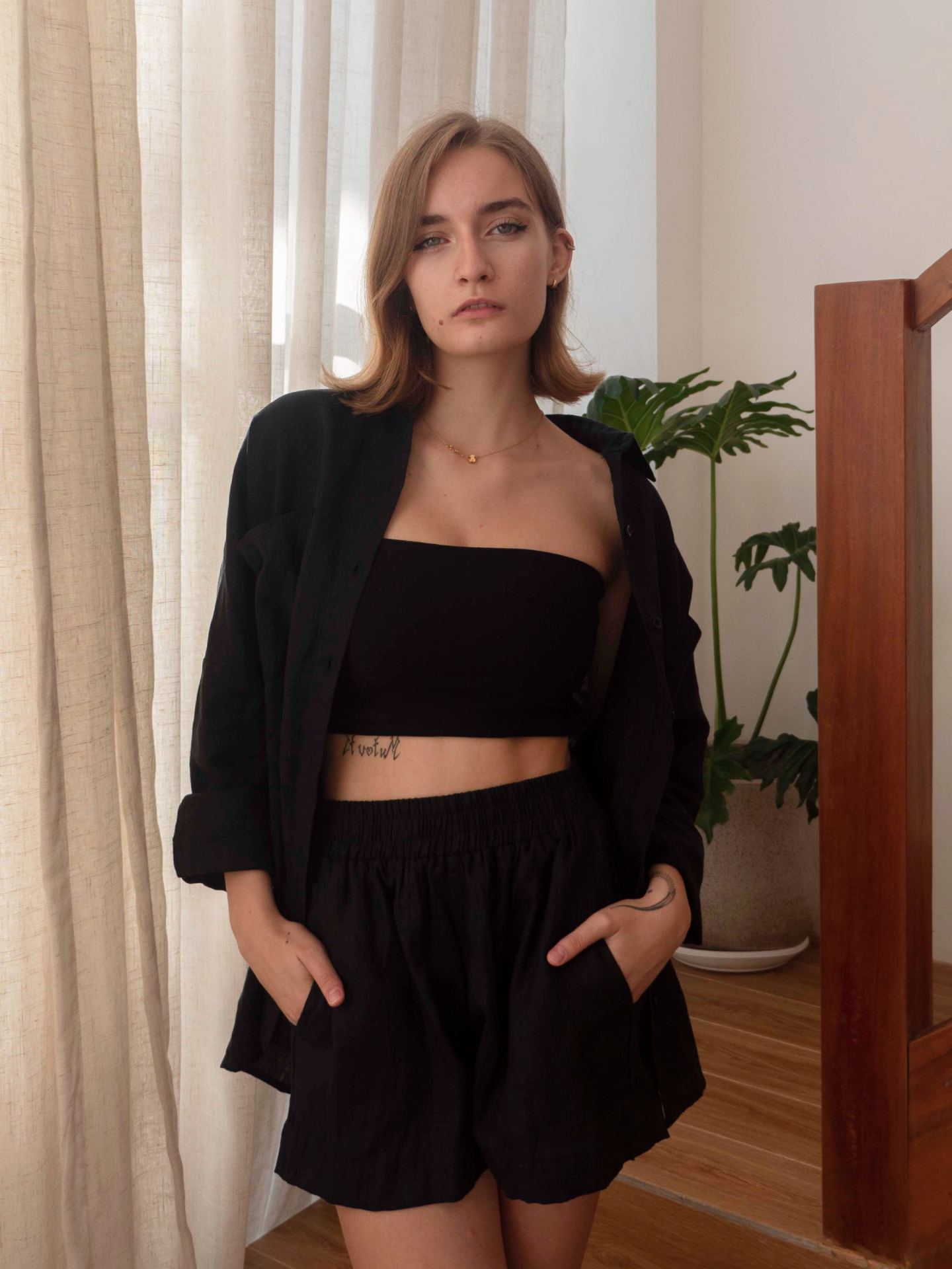 Base Linen Shirt in Black Sand