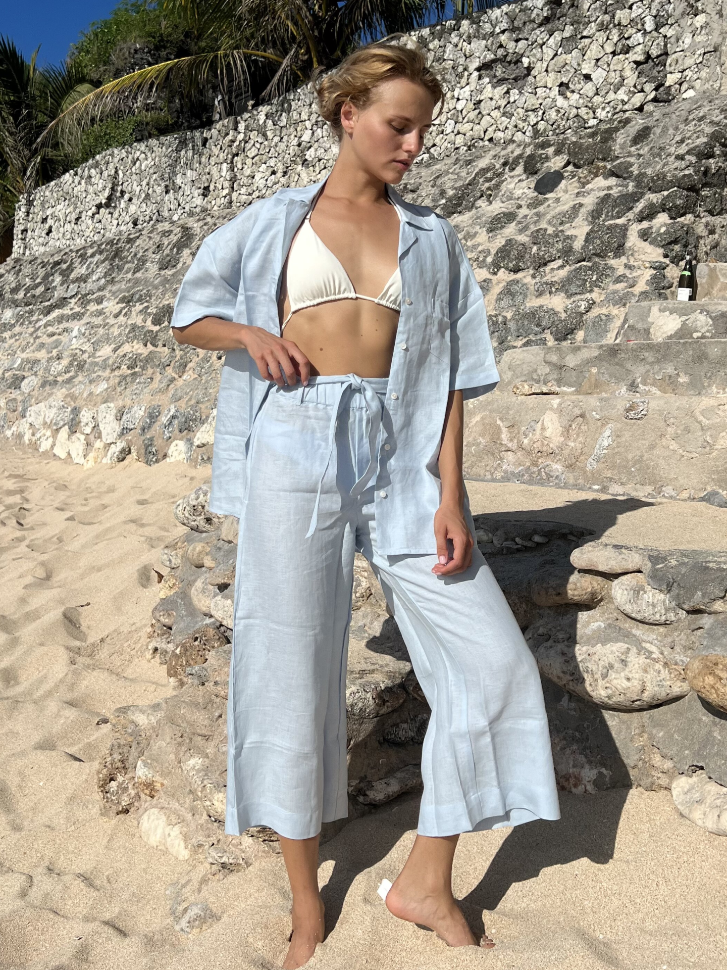 Culotte Linen Pants in Baby Blue