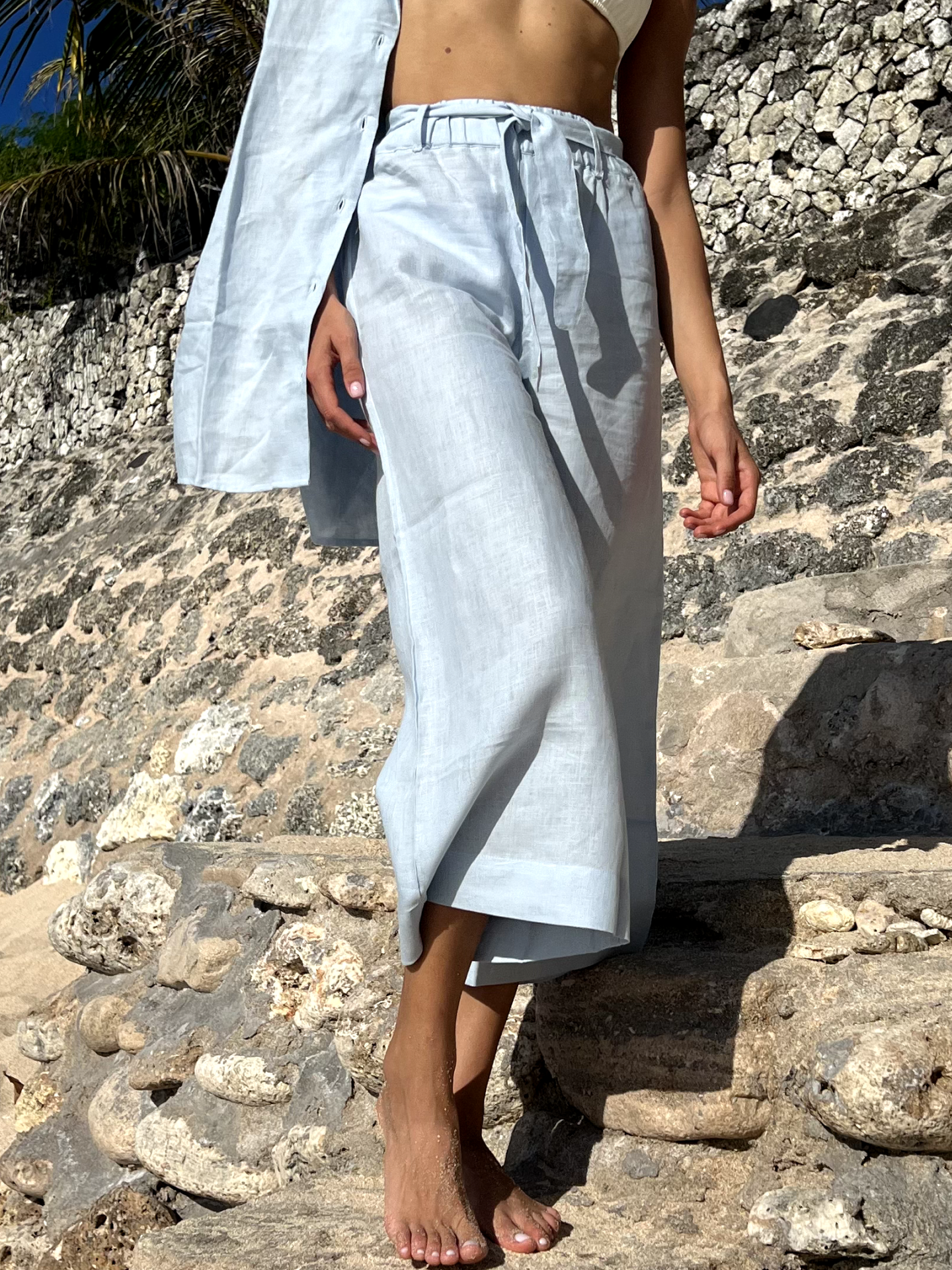 Culotte Linen Pants in Baby Blue