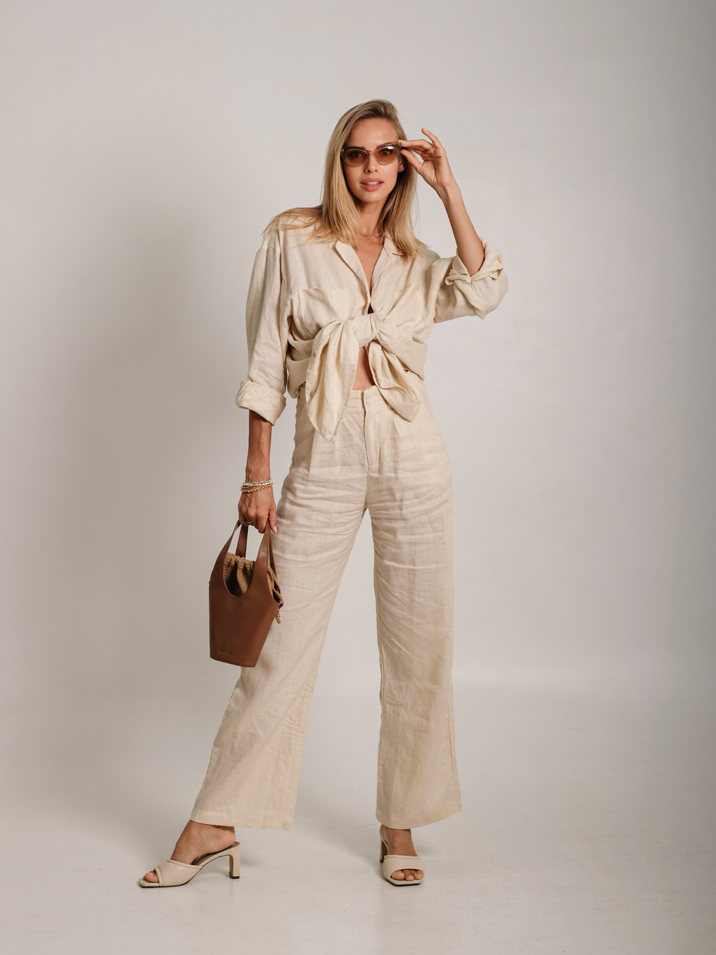 Linen Zipper Pants in Cream