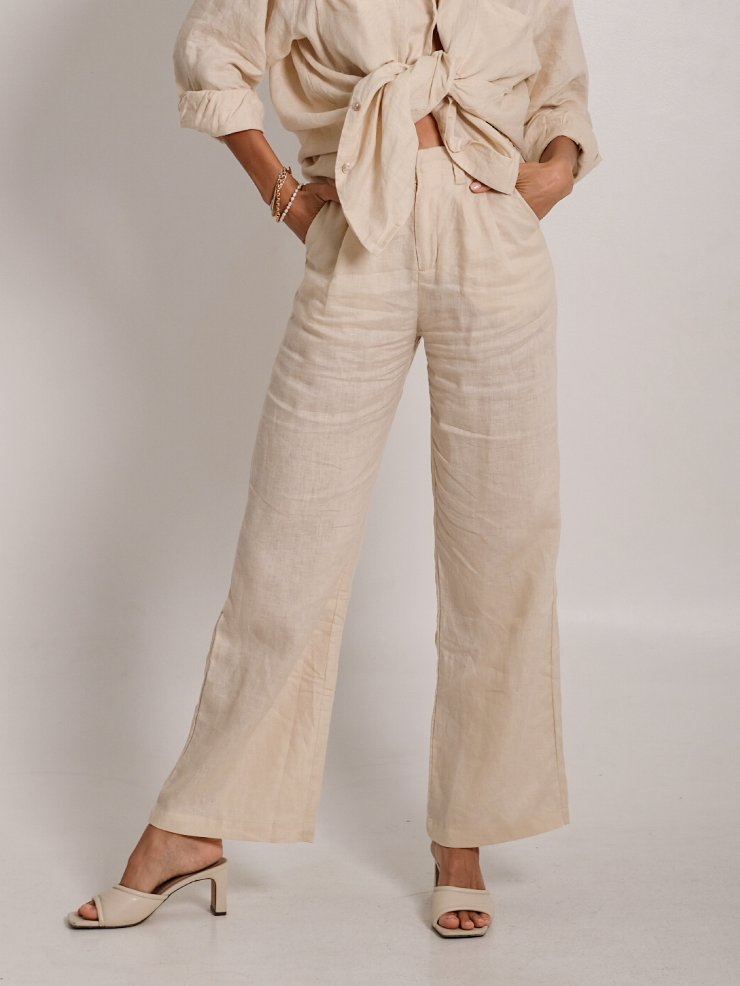 Linen Zipper Pants in Cream