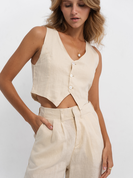 Linen Vest in Cream