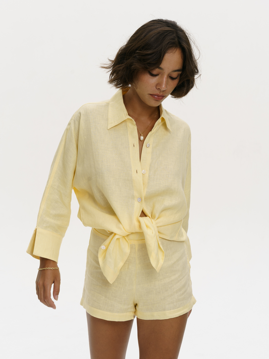 Blooming Linen Shorts in Yellow