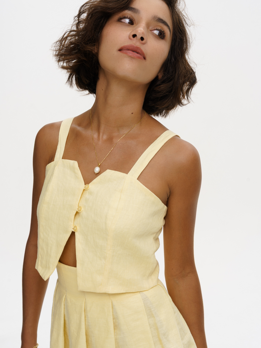 Court Linen Vest in Yellow