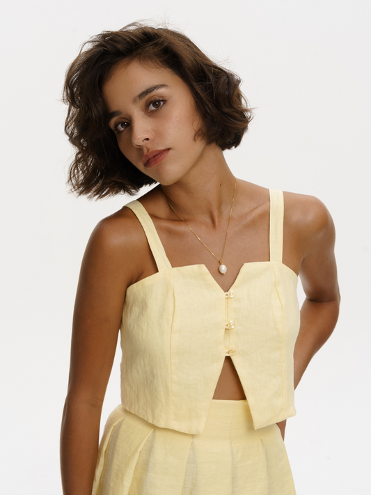 Court Linen Vest in Yellow