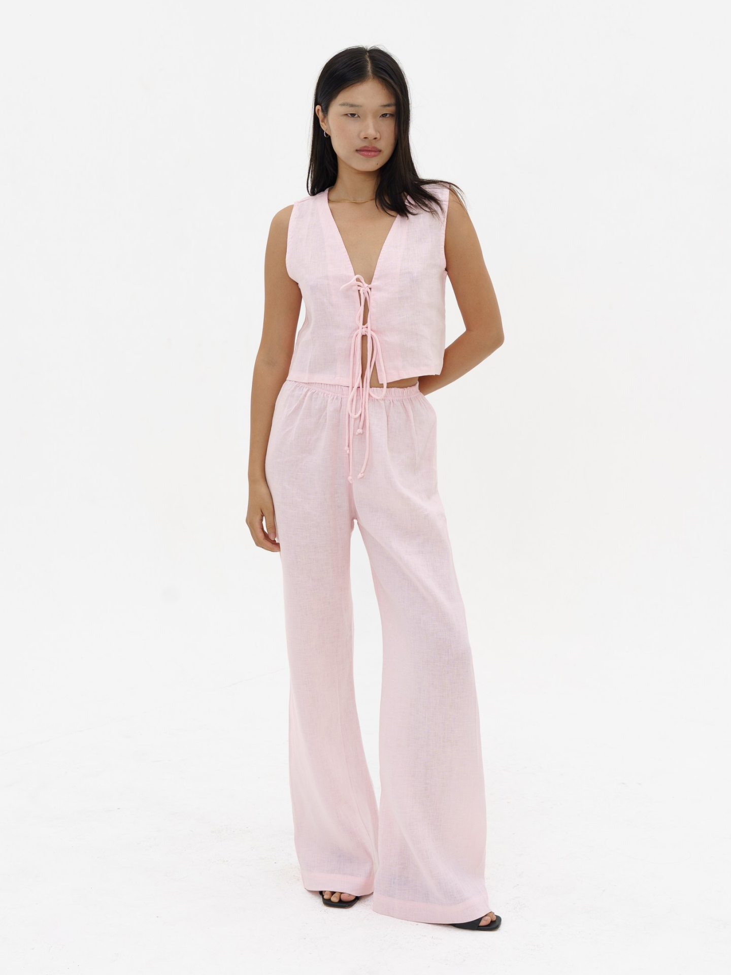 Linen Relaxed Pants in Baby Pink