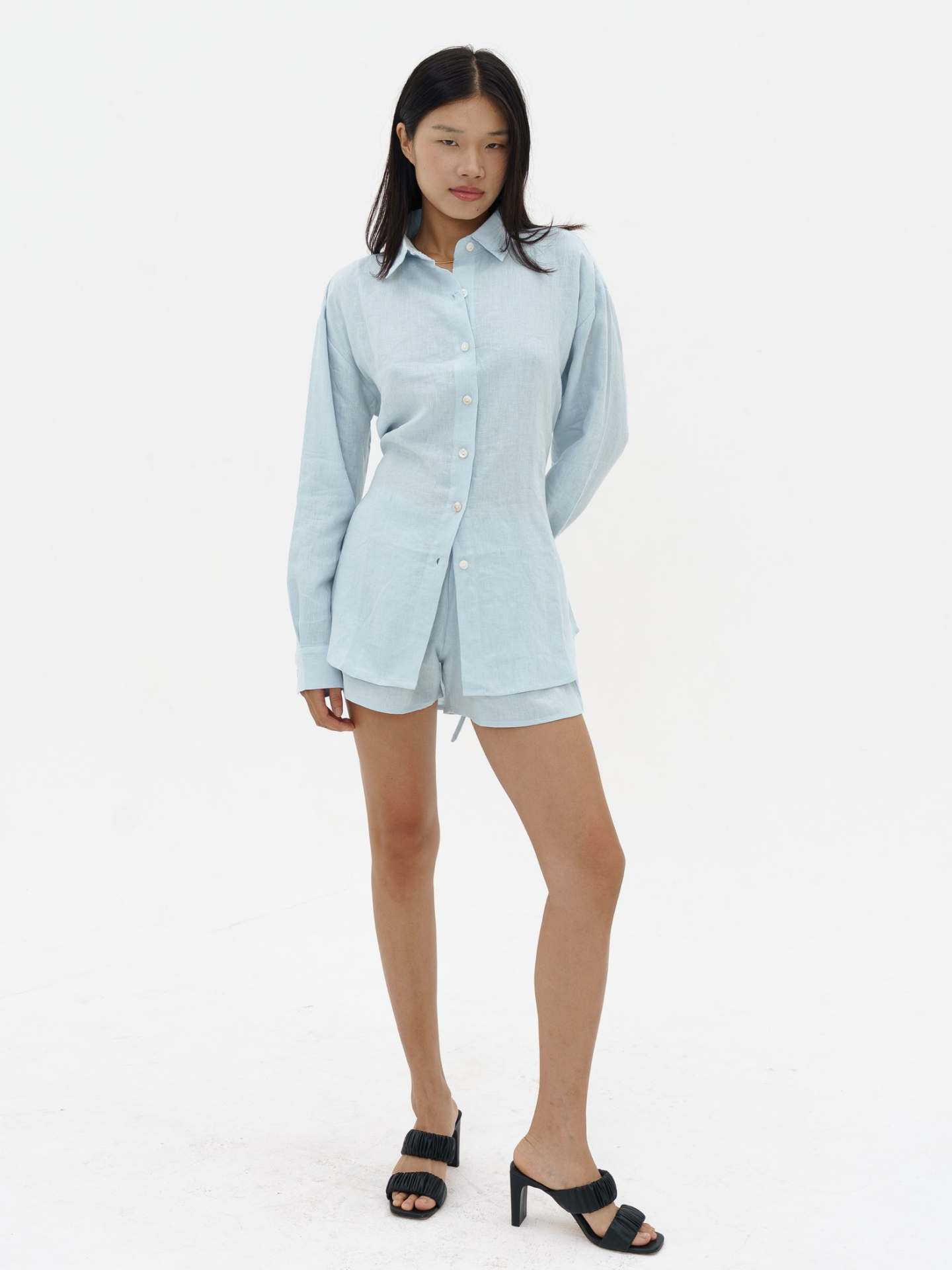 Softband Linen Shorts in Iced Blue