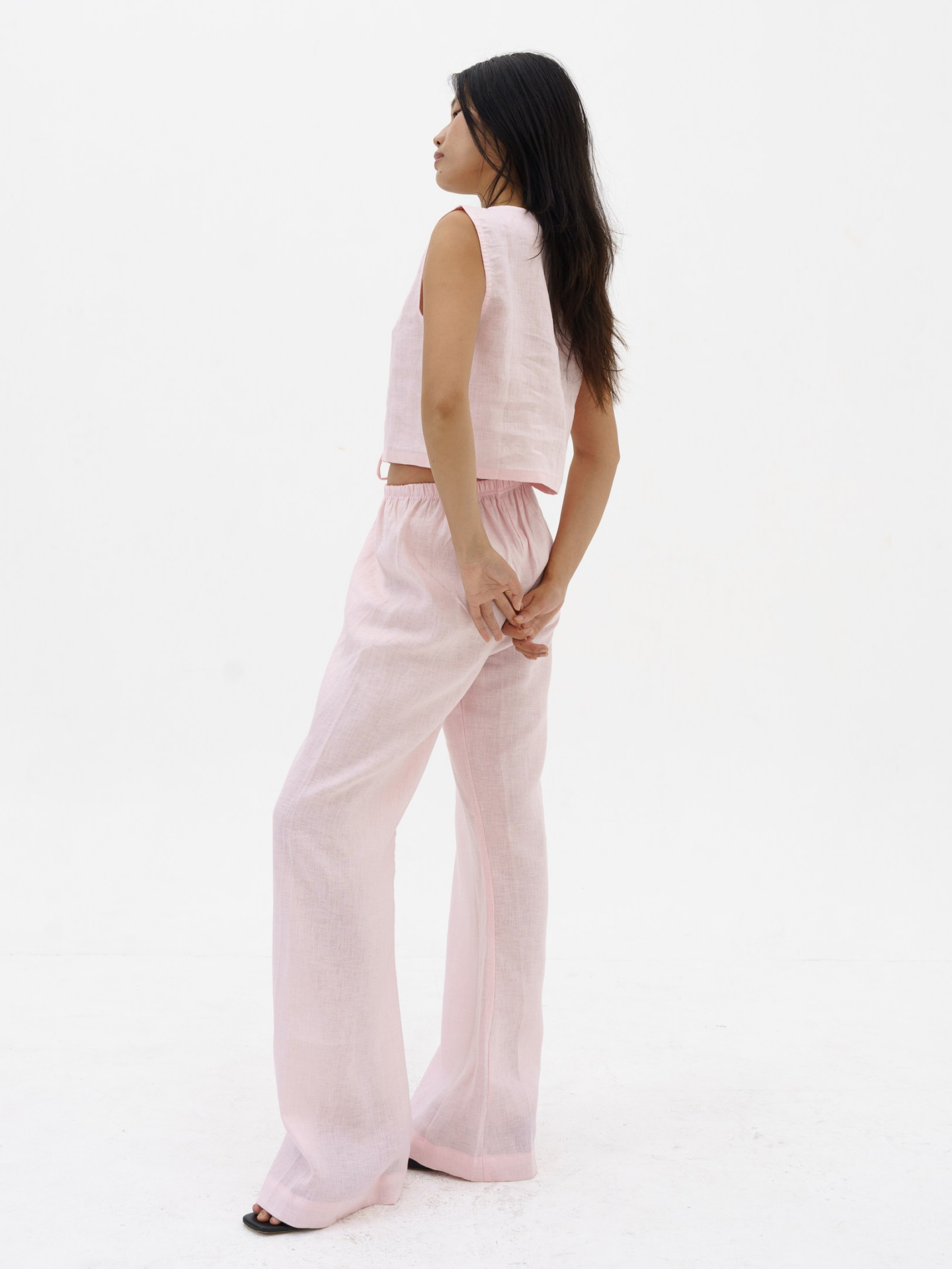 Linen Relaxed Pants in Baby Pink