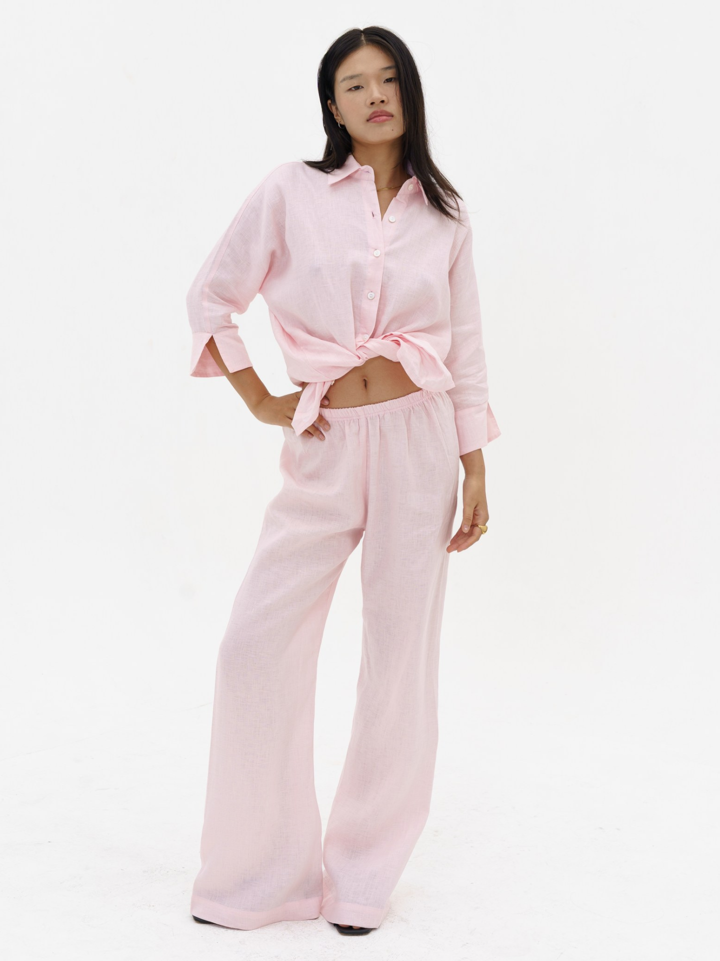 Linen Relaxed Pants in Baby Pink