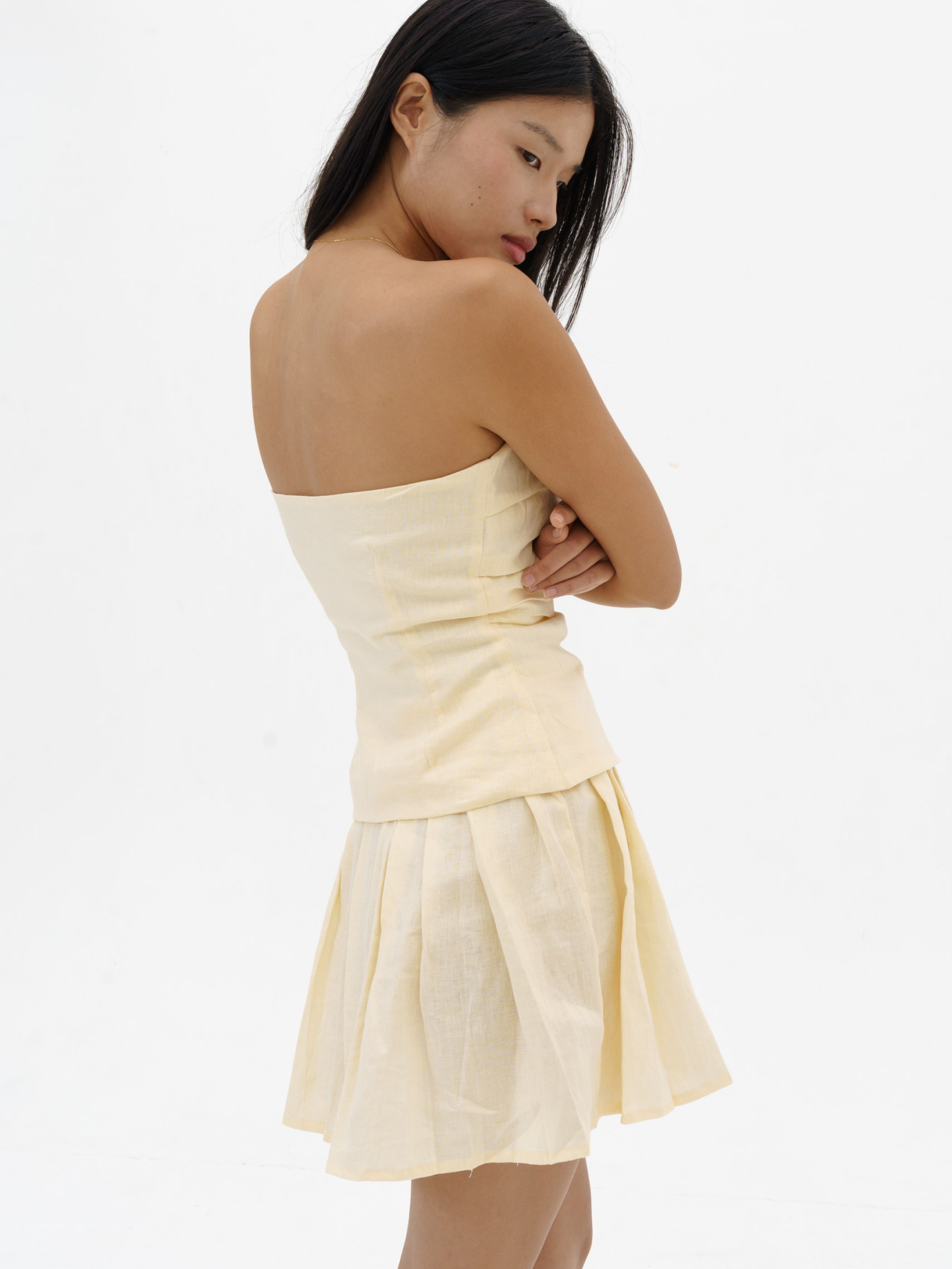 Pleated Linen Skirt in Buttery Cream