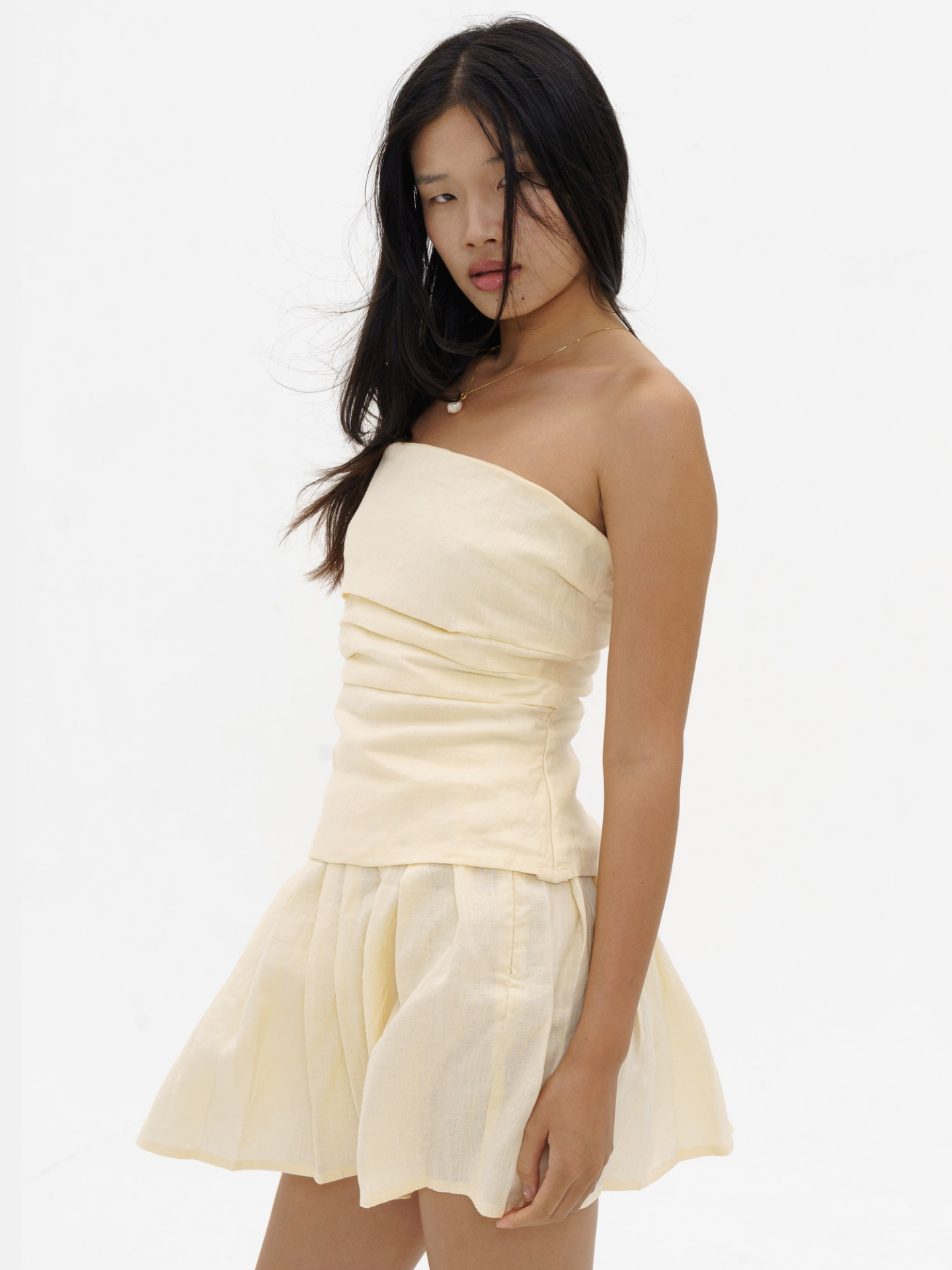 Pleated Linen Skirt in Buttery Cream