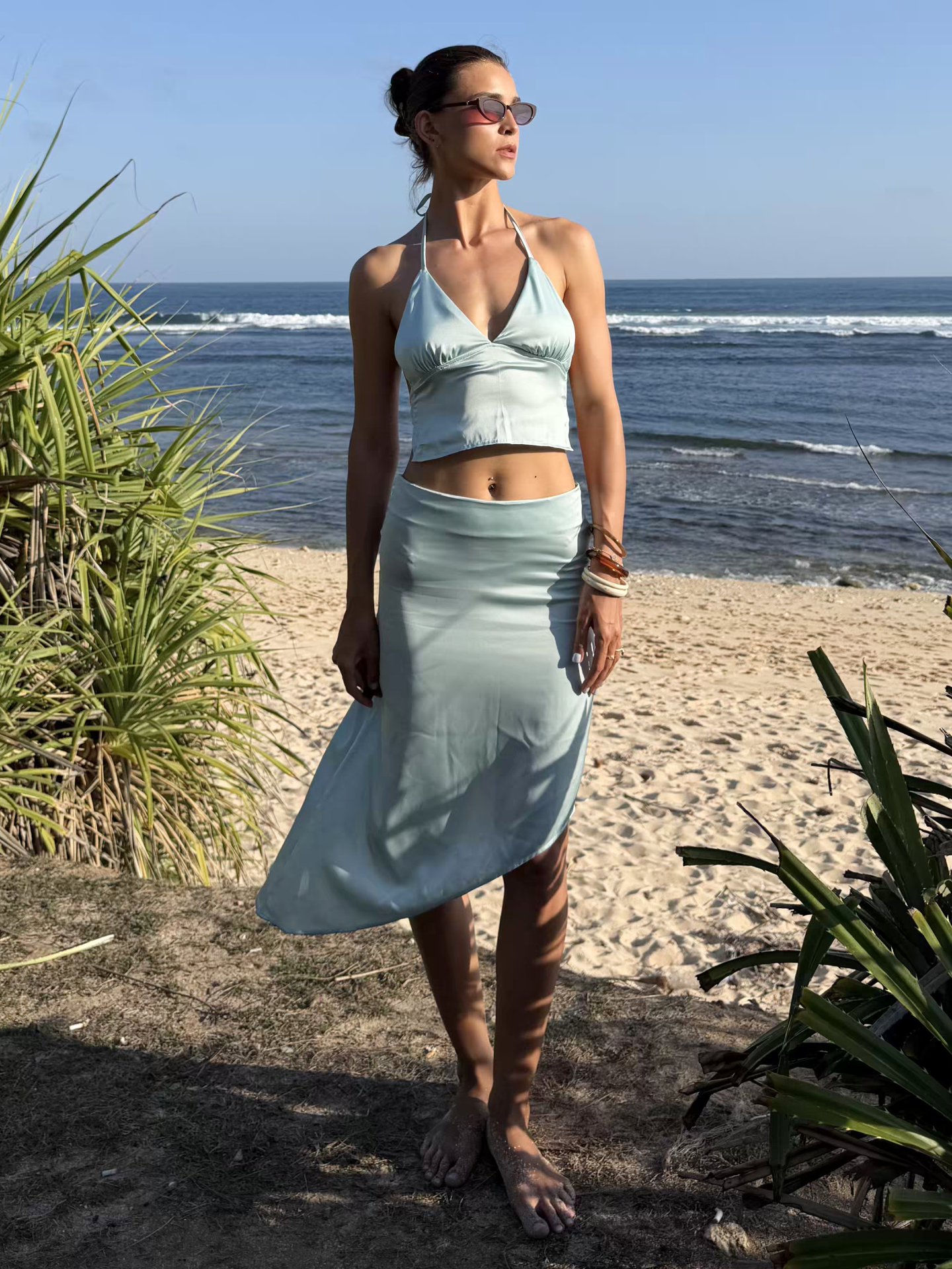 Veil Bias Skirt in Aqua