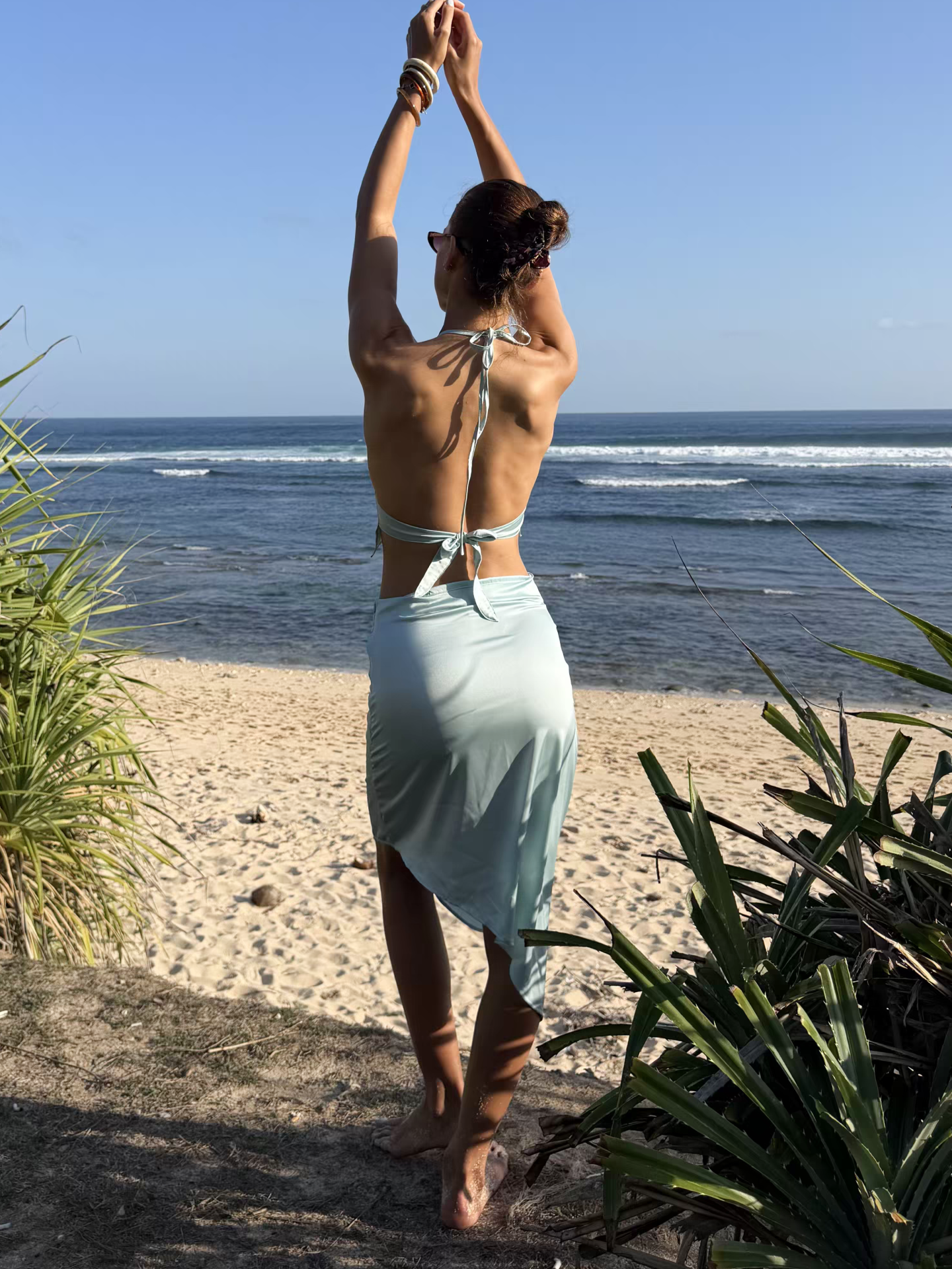 Veil Bias Skirt in Aqua