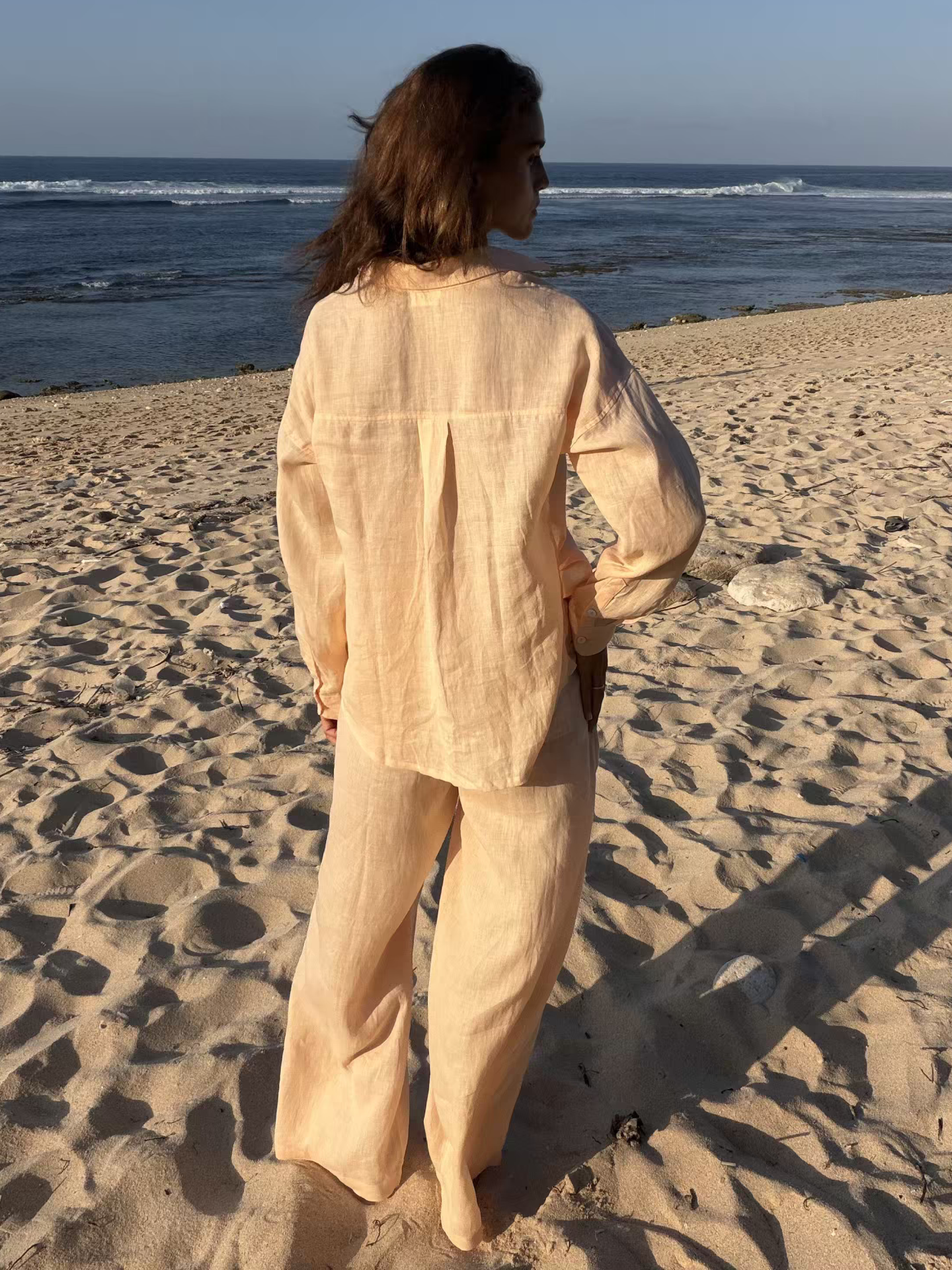 Aura Linen Shirt in Peach