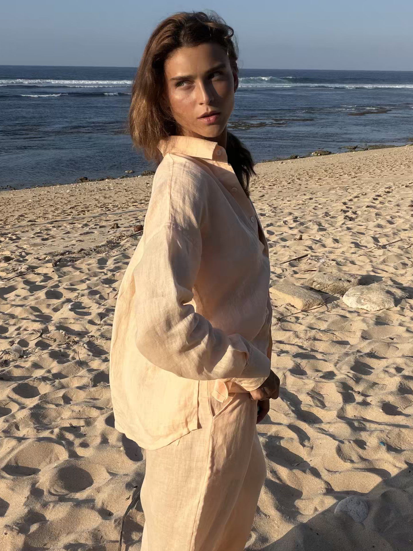 Aura Linen Shirt in Peach