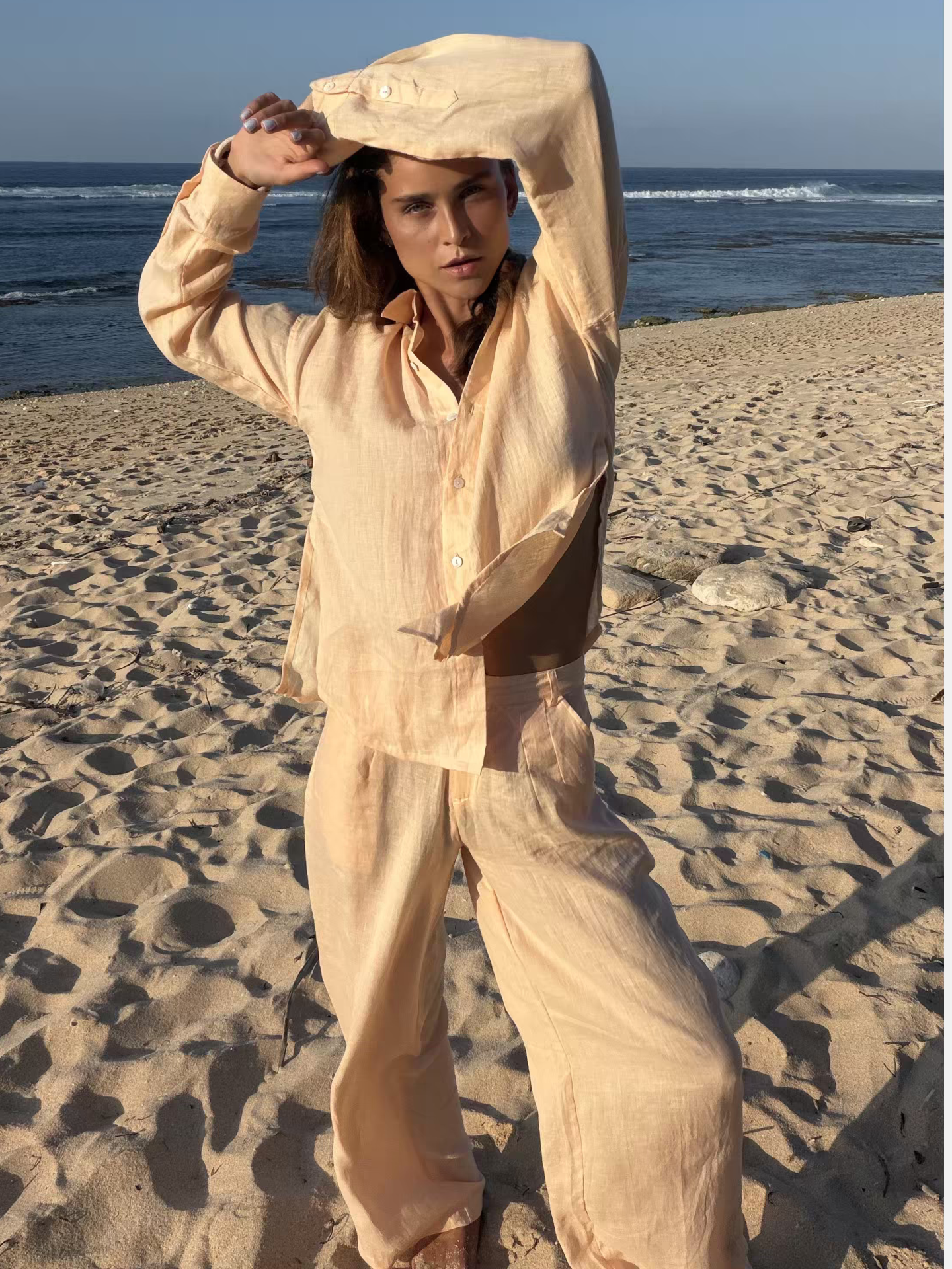 Aura Linen Shirt in Peach