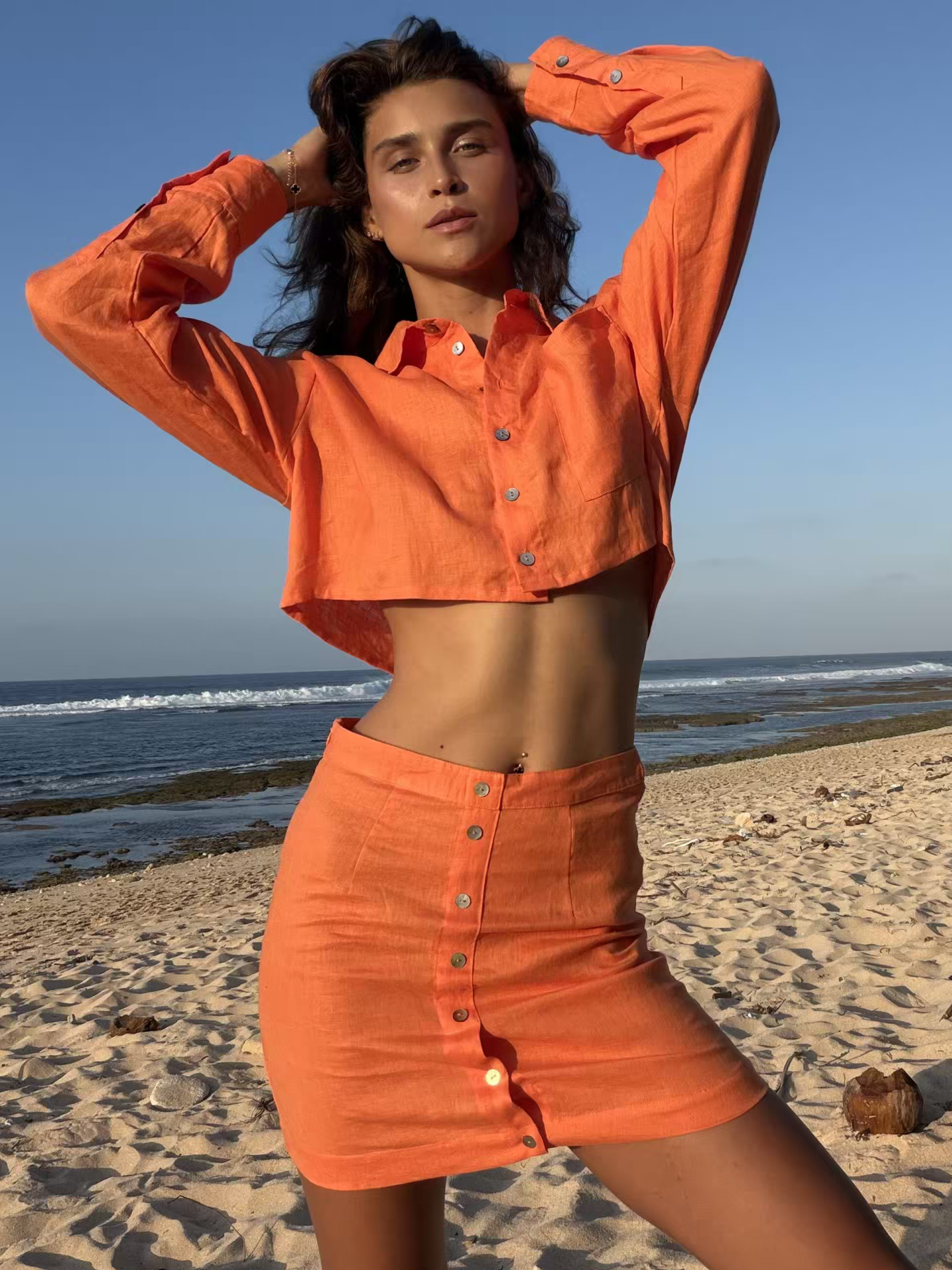 Forme Linen Skirt in Papaya