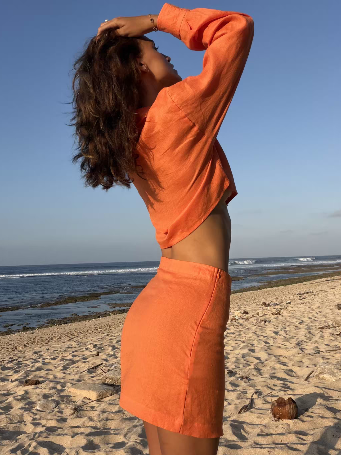 Forme Linen Skirt in Papaya