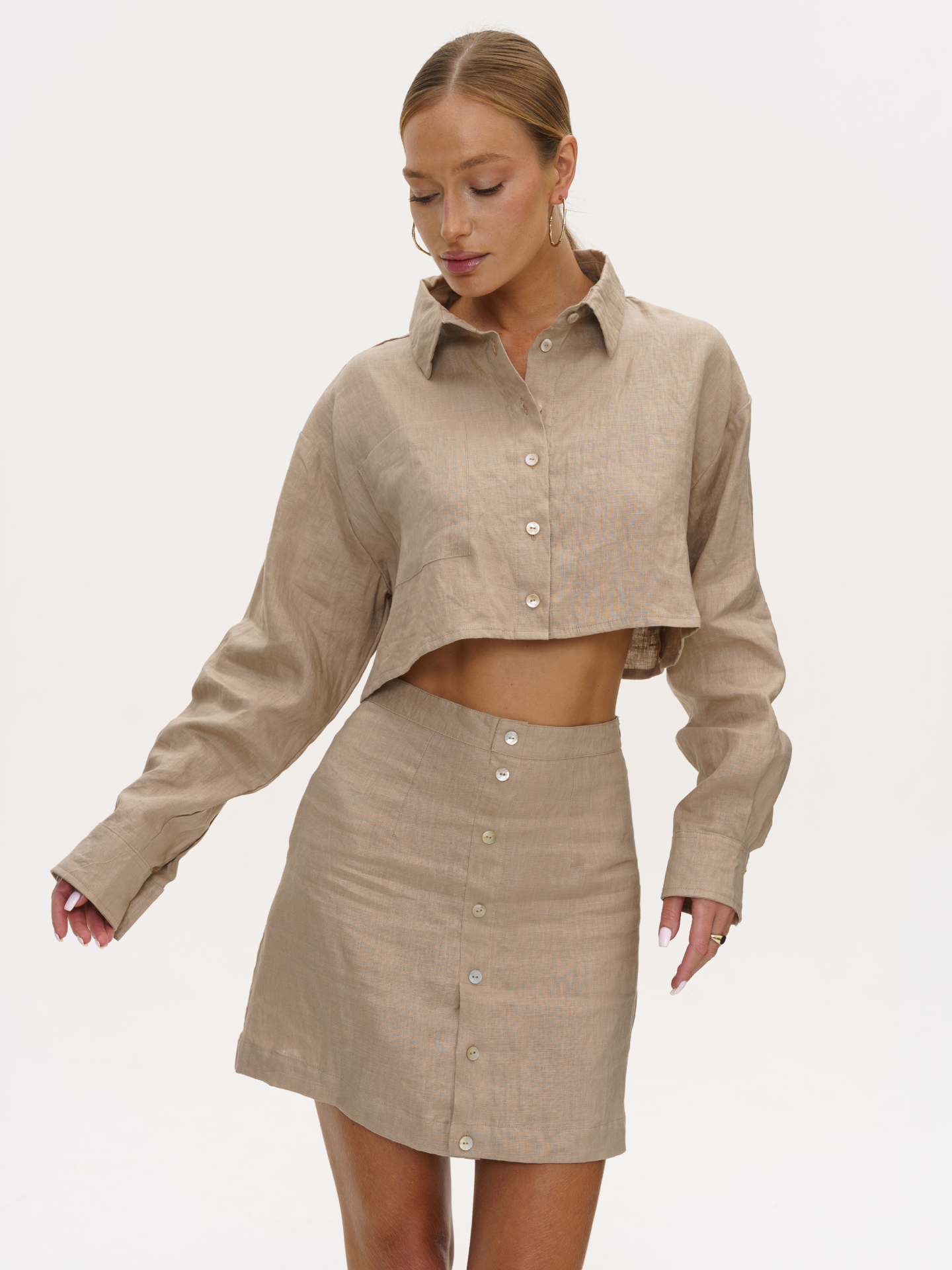 Forme Linen Crop Shirt in Earth