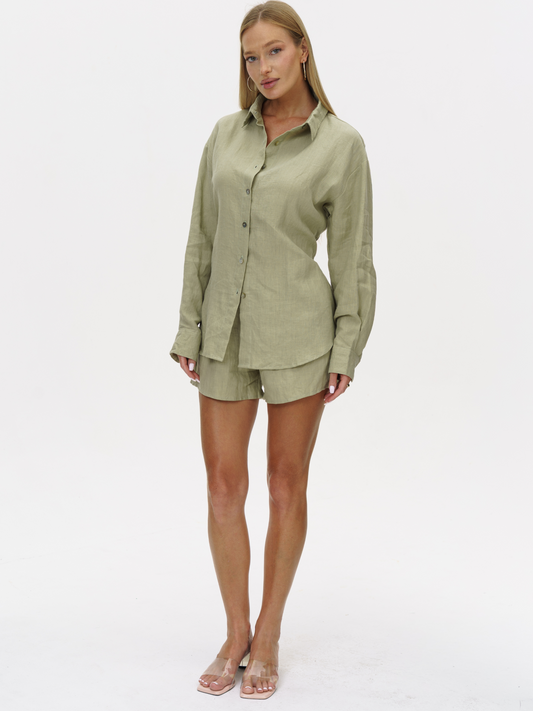 Softband Linen Shorts in Sage