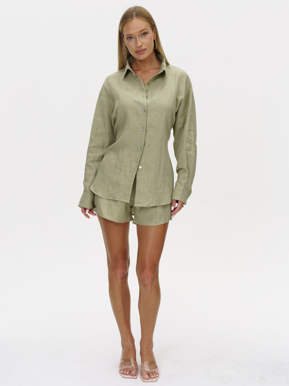 Tieback Linen Shirt in Sage