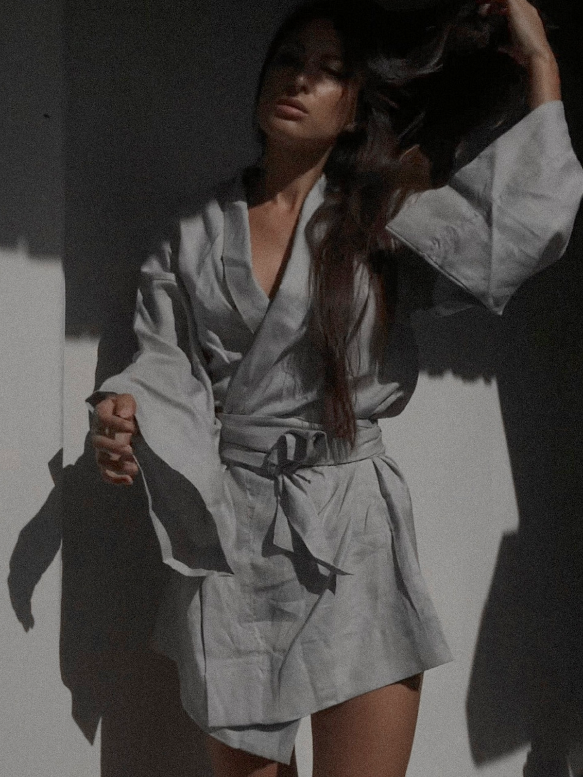 Linen Kimono Long Sleeve in Black