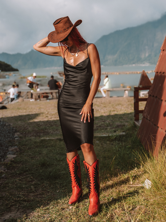 Silky Long Dress in Black