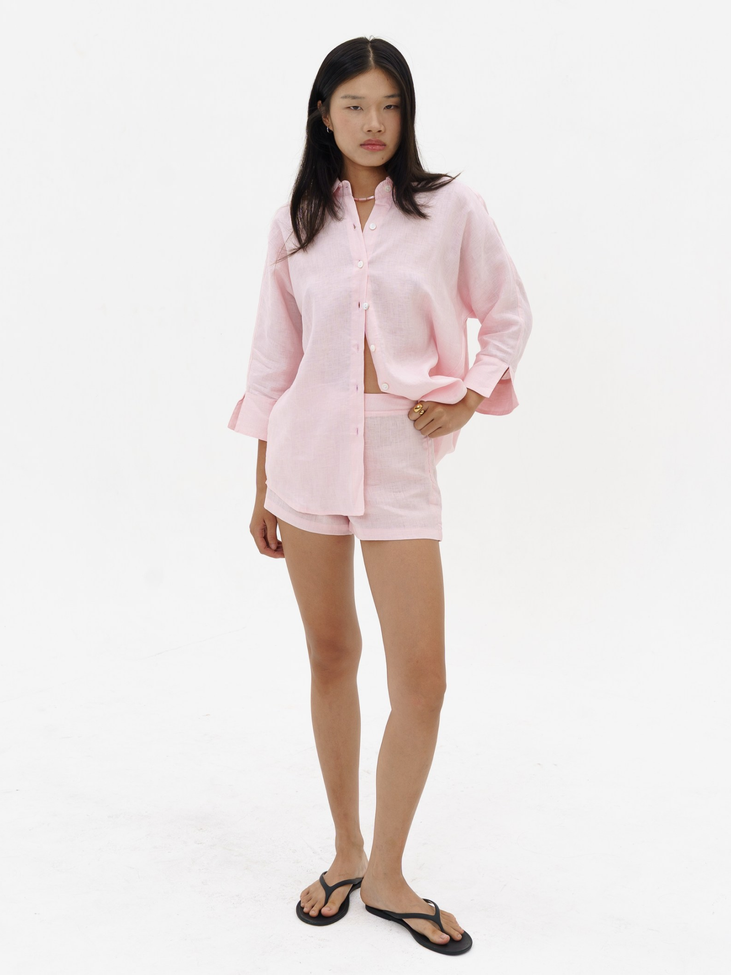 Blooming Linen Shirt in Baby Pink
