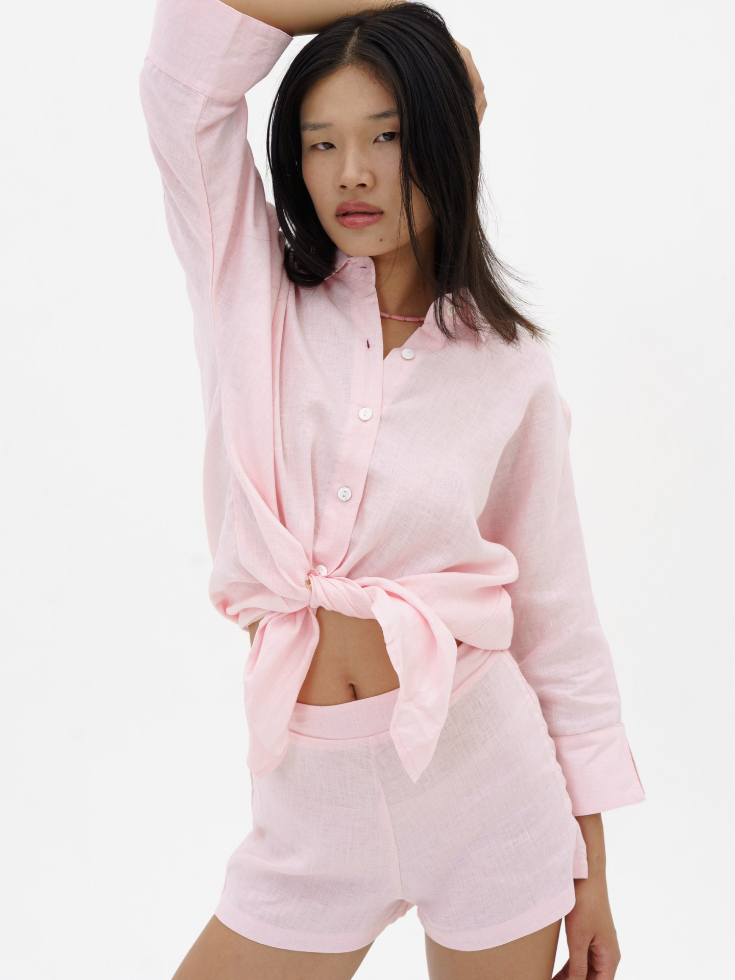 Blooming Linen Shirt in Baby Pink