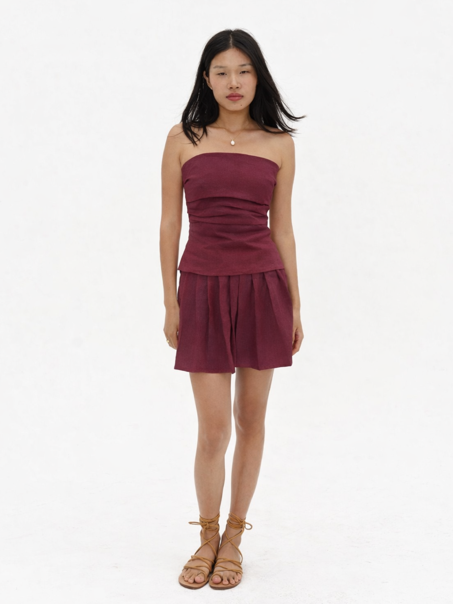 Strapless Linen Top in Berry