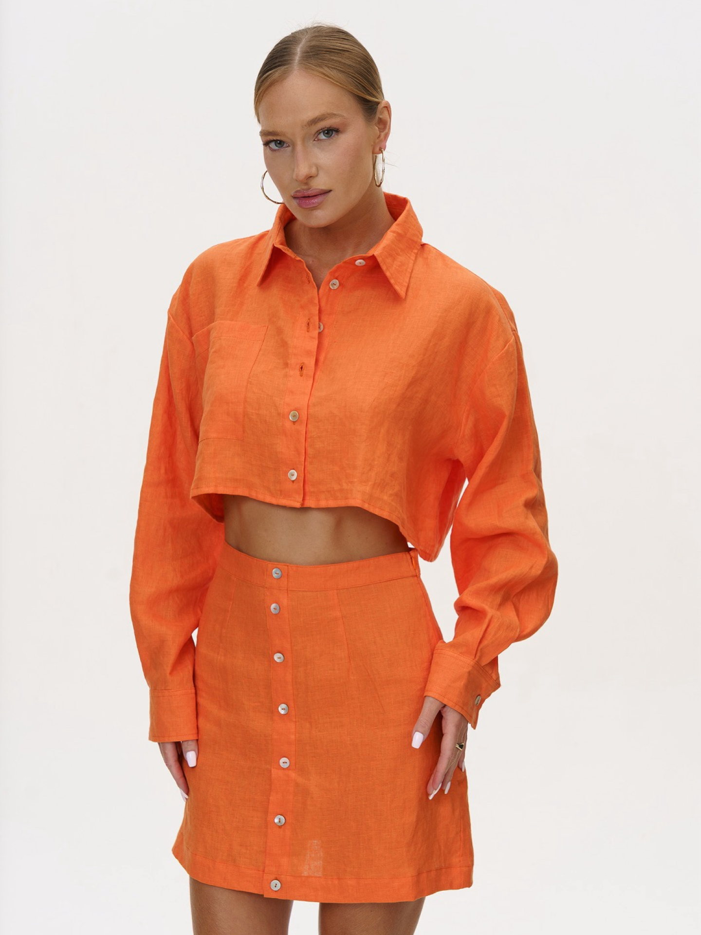 Forme Linen Crop Shirt in Papaya