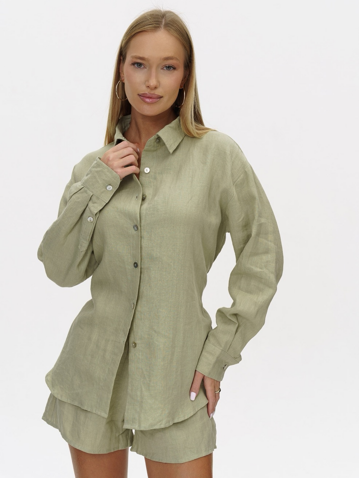 Tieback Linen Shirt in Sage