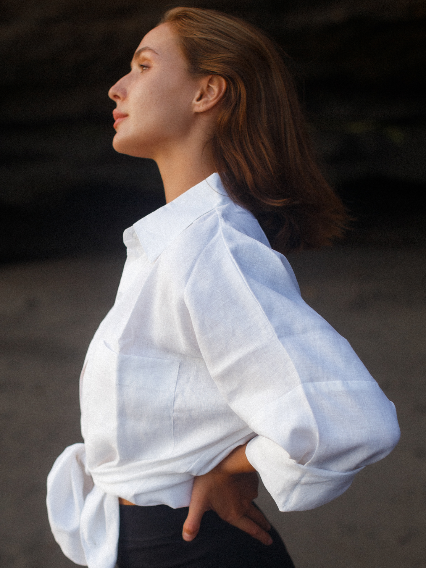 Base Linen Oversized Shirt in Pearl White