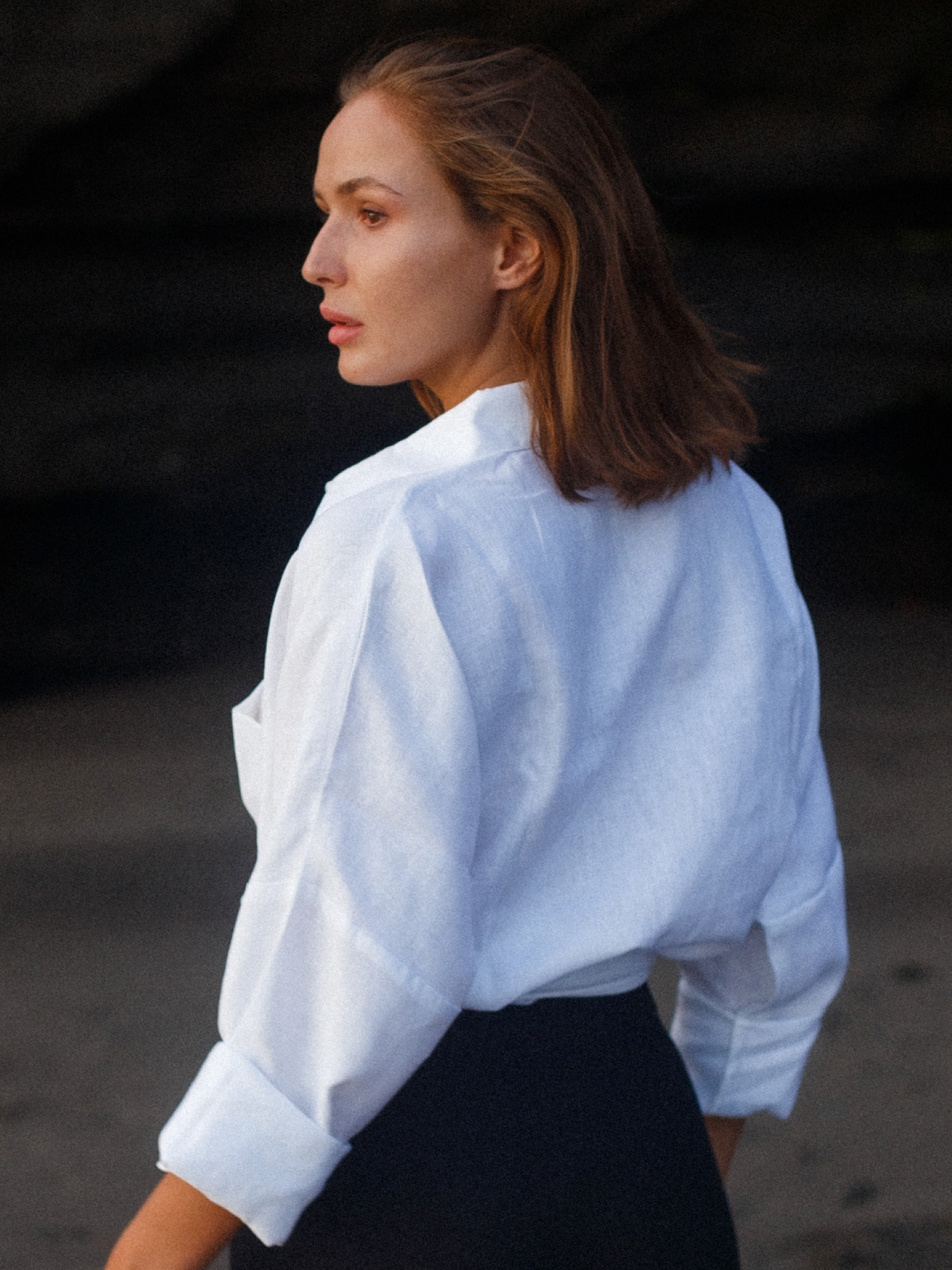 Base Linen Oversized Shirt in Pearl White