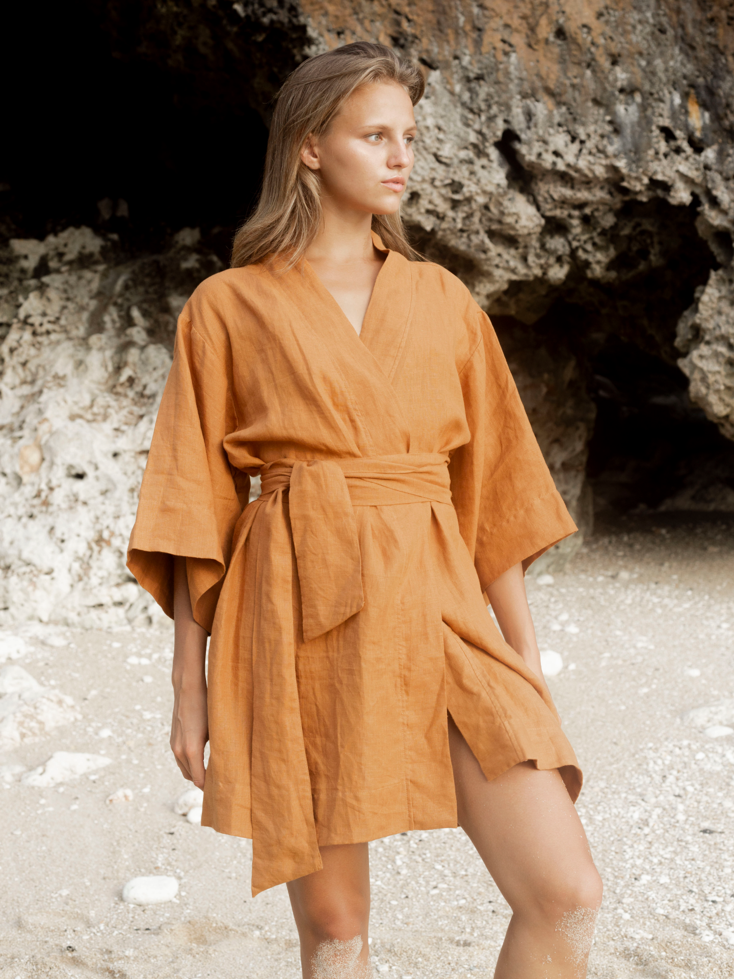 Linen Kimono Short Sleeve in Cinnamon