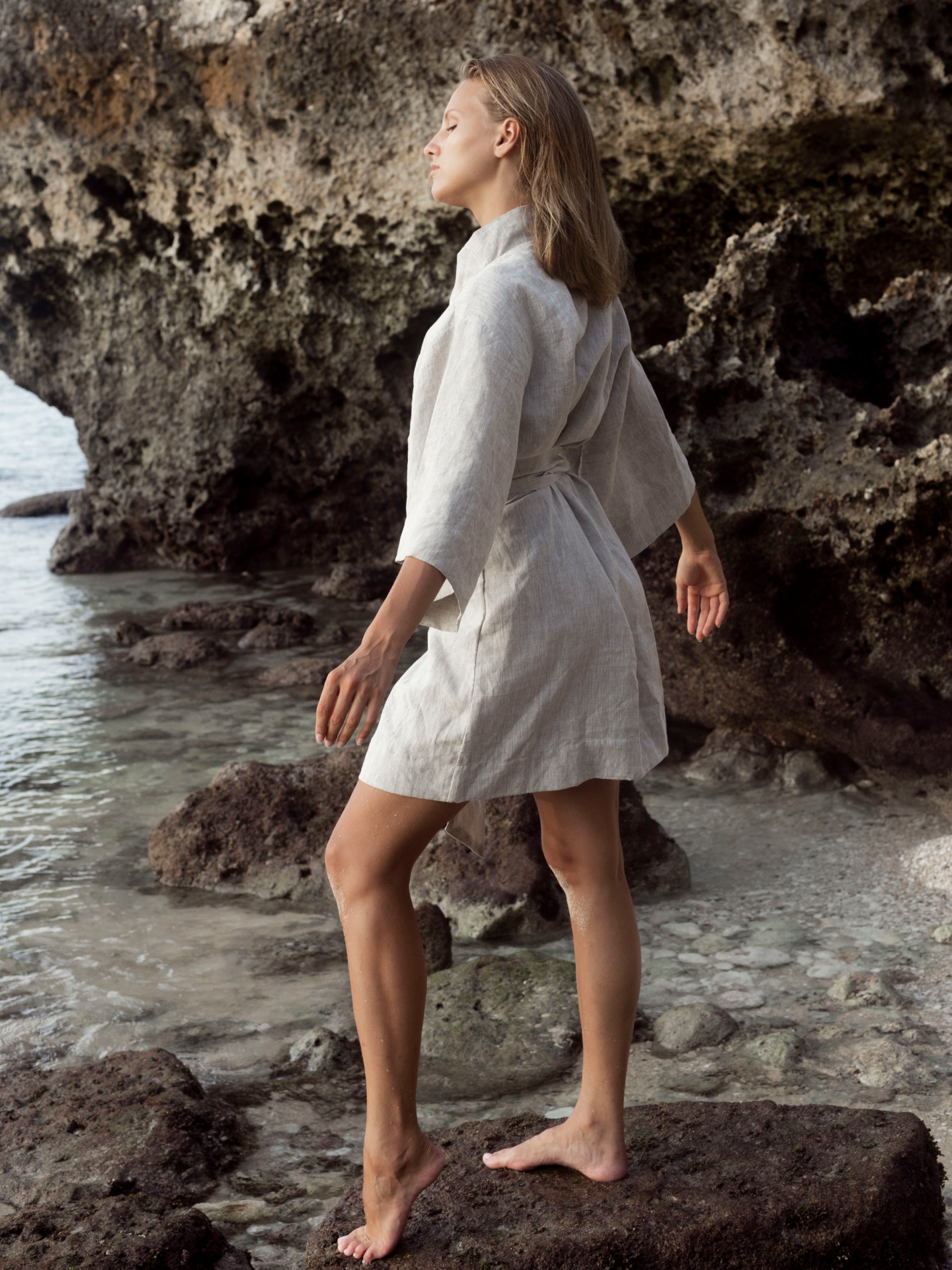 Linen Kimono Short Sleeve in Natural